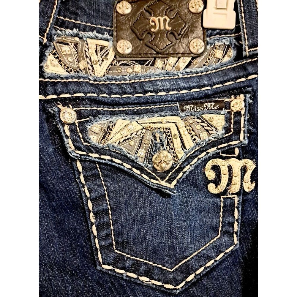 Miss Me Dark Blue Boot Cut Jeans with Embellished Back Pockets